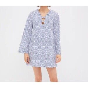 Blue Printed Mini Dress with Keyhole Front